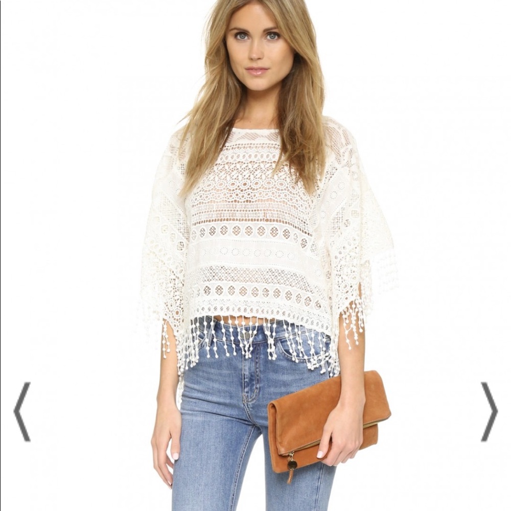Alice + Olivia fringe poncho top BOHO off white M/L